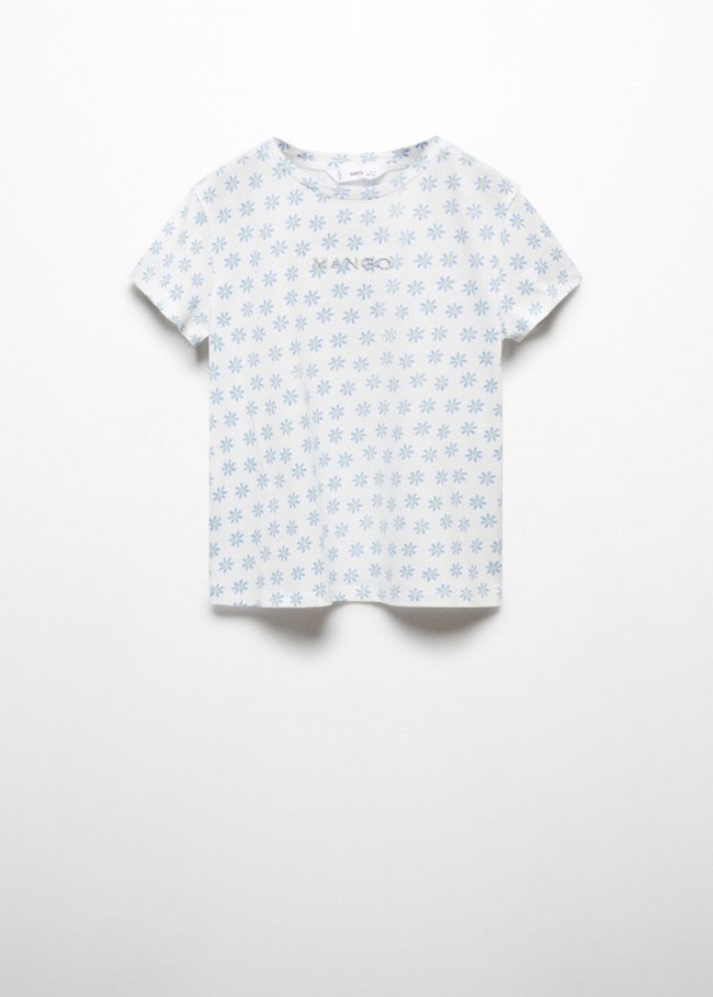 Mango Camiseta logo manga corta - Blanco roto