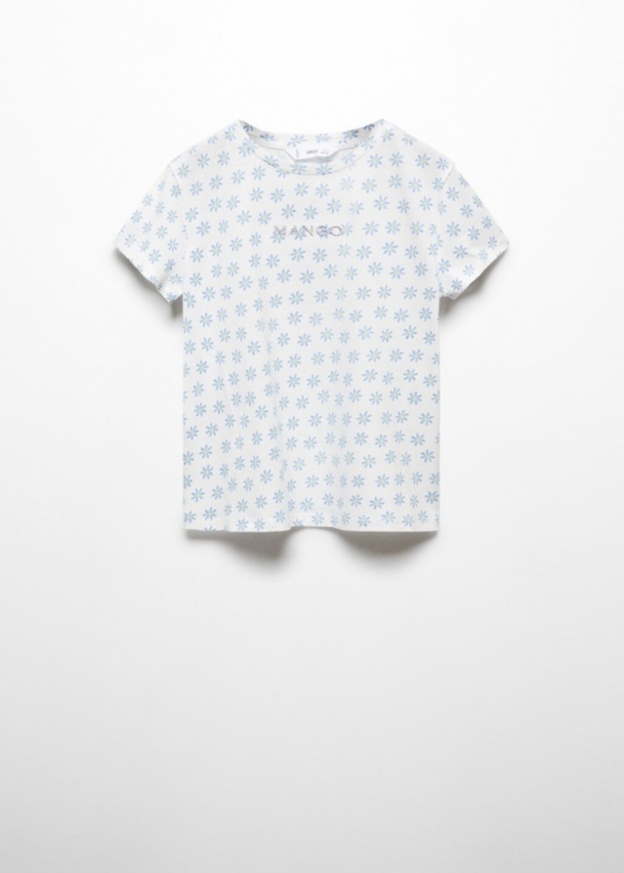 Mango Camiseta logo manga corta - Blanco roto