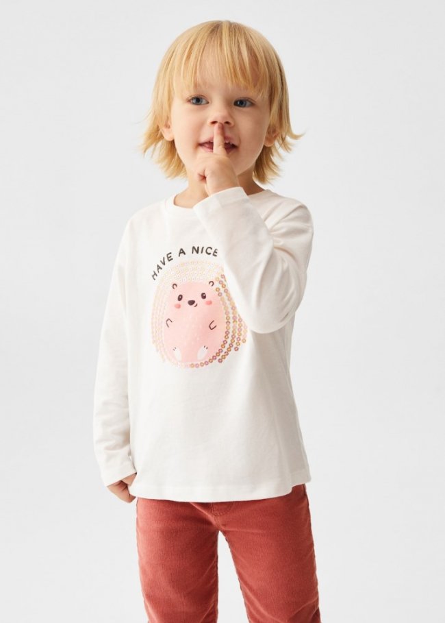 Mango Camiseta manga larga lentejuelas - Blanco roto