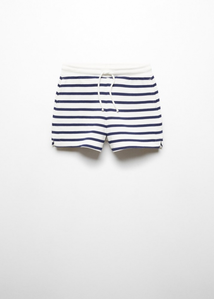 Mango Short rayas algodón - Blanco roto
