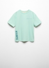 Mango Camiseta mensaje relieve - Verde agua