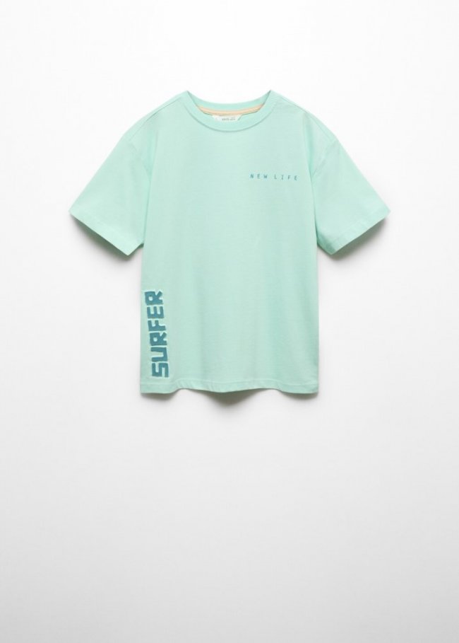 Mango Camiseta mensaje relieve - Verde agua