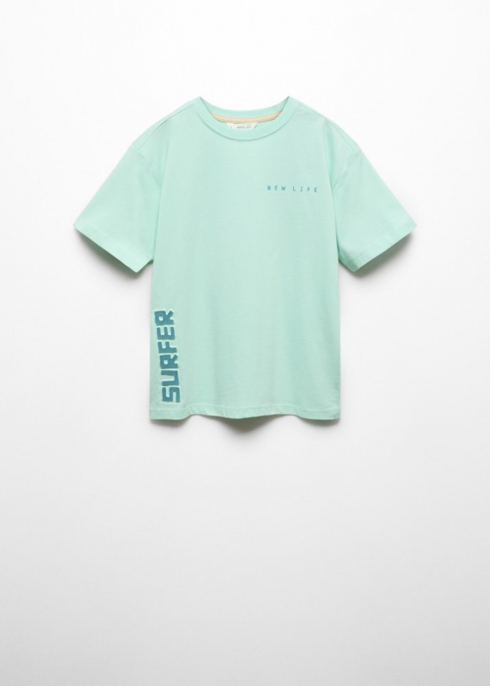 Mango Camiseta mensaje relieve - Verde agua