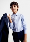 Mango Camisa vestir algodón rayas - Azul celeste