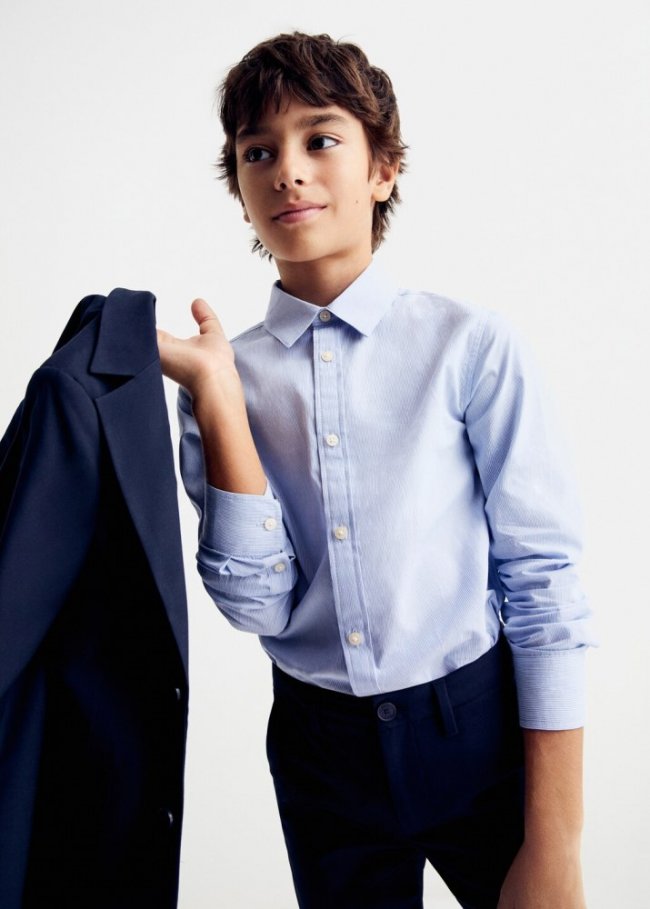 Mango Camisa vestir algodón rayas - Azul celeste