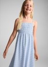 Mango Vestido fruncido rayas - Azul porcelana