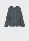 Mango Camiseta manga larga volante - Gris antracita