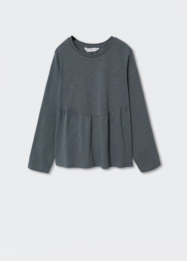Mango Camiseta manga larga volante - Gris antracita