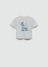 Mango Camiseta estampada algodón - Azul celeste
