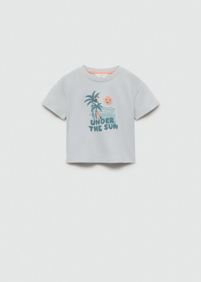 Mango Camiseta estampada algodón - Azul celeste