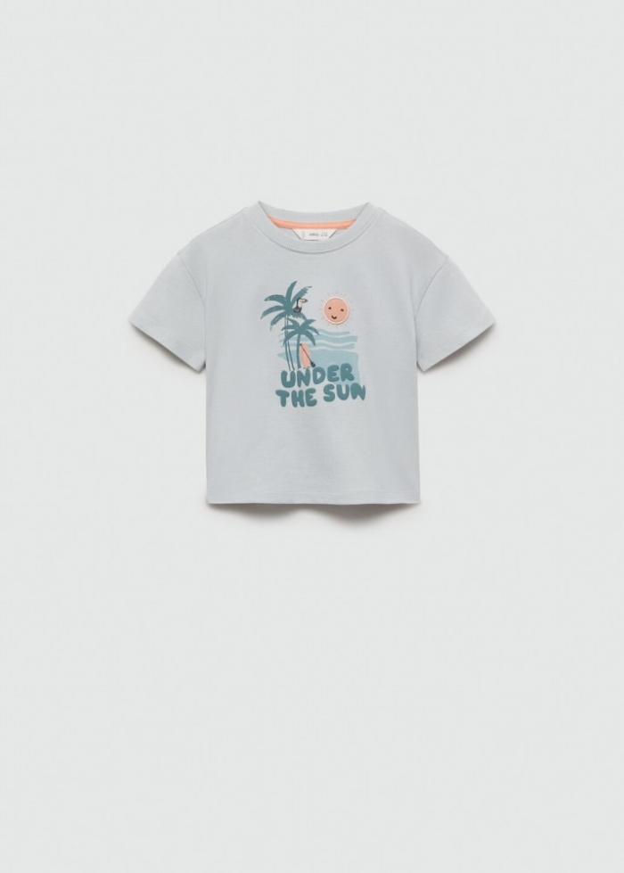 Mango Camiseta estampada algodón - Azul celeste