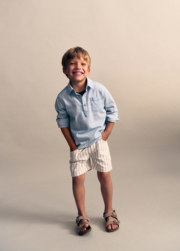 Mango Bermudas algodón rayas - Azul petróleo
