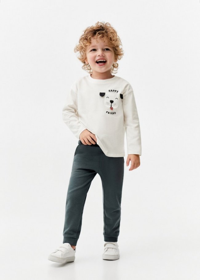 Mango Camiseta manga larga estampada - Blanco roto