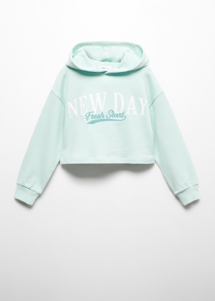 Mango Sudadera crop mensaje - Verde agua
