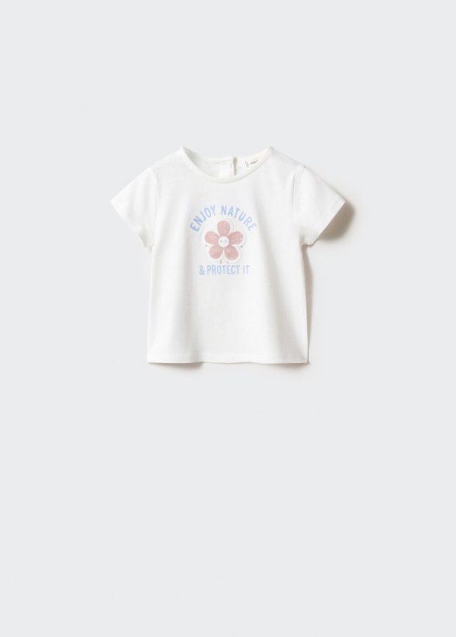 Mango Camiseta estampada algodón - Blanco roto