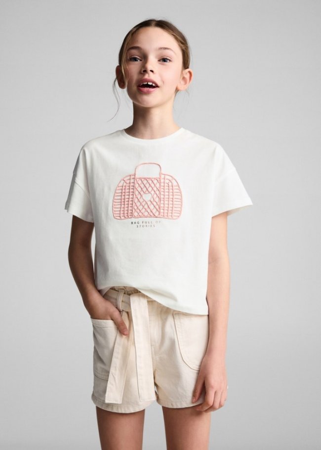 Mango Camiseta estampado relieve - Blanco roto