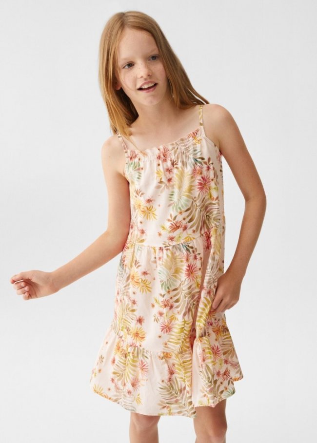 Mango Vestido estampado hojas - Salmón