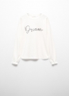 Mango Camiseta mensaje lentejuelas - Blanco roto