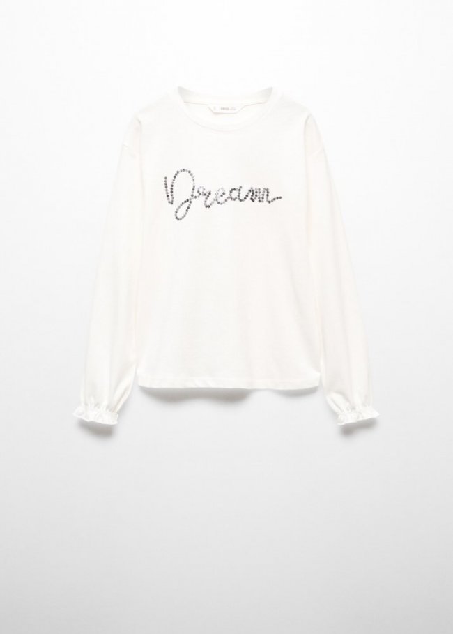 Mango Camiseta mensaje lentejuelas - Blanco roto