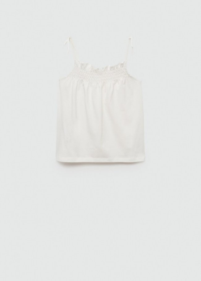 Mango Camiseta cuello fruncido - Blanco roto