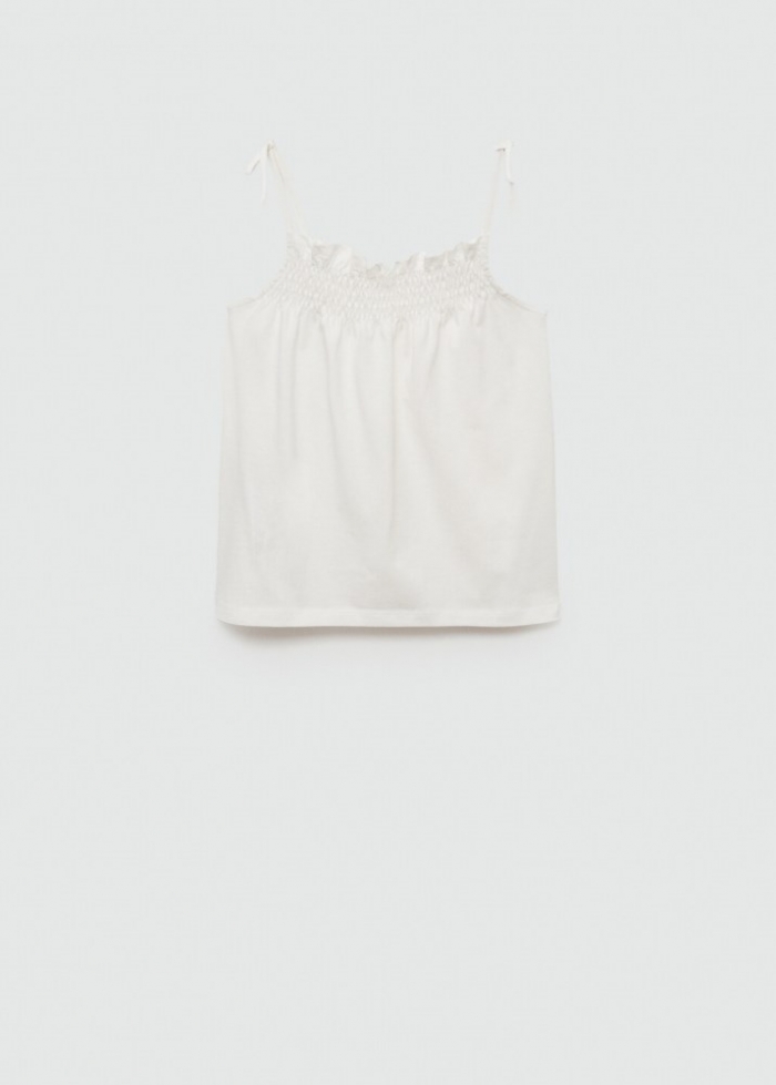 Mango Camiseta cuello fruncido - Blanco roto