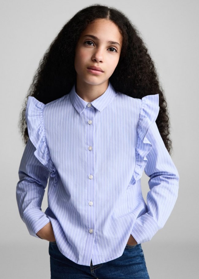 Mango Camisa algodón volantes - Azul