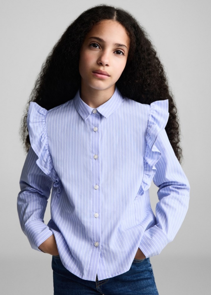 Mango Camisa algodón volantes - Azul