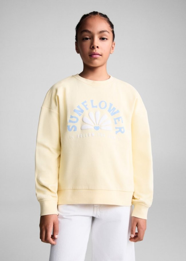 Mango Sudadera mensaje algodón - Amarillo