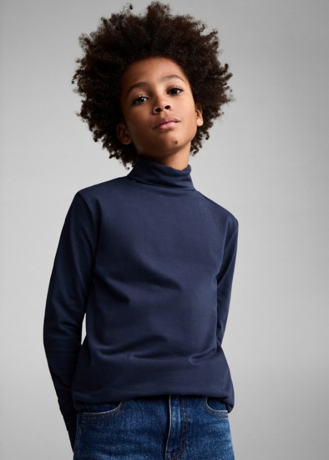 Mango Camiseta manga larga cuello alto - Azul marino oscuro