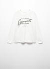 Mango Camiseta manga larga mensaje - Blanco roto