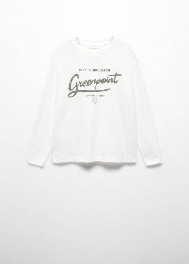 Mango Camiseta manga larga mensaje - Blanco roto