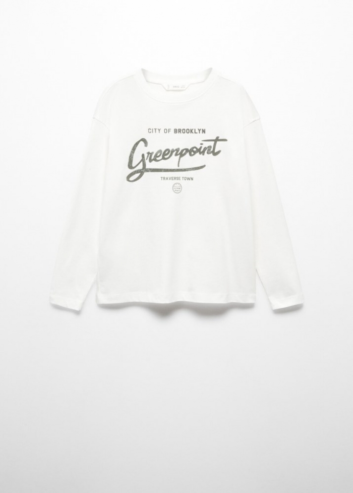 Mango Camiseta manga larga mensaje - Blanco roto
