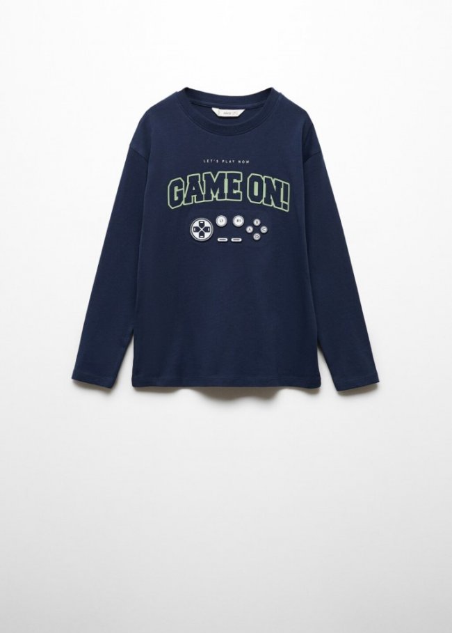 Mango Camiseta manga larga estampada - Azul marino oscuro