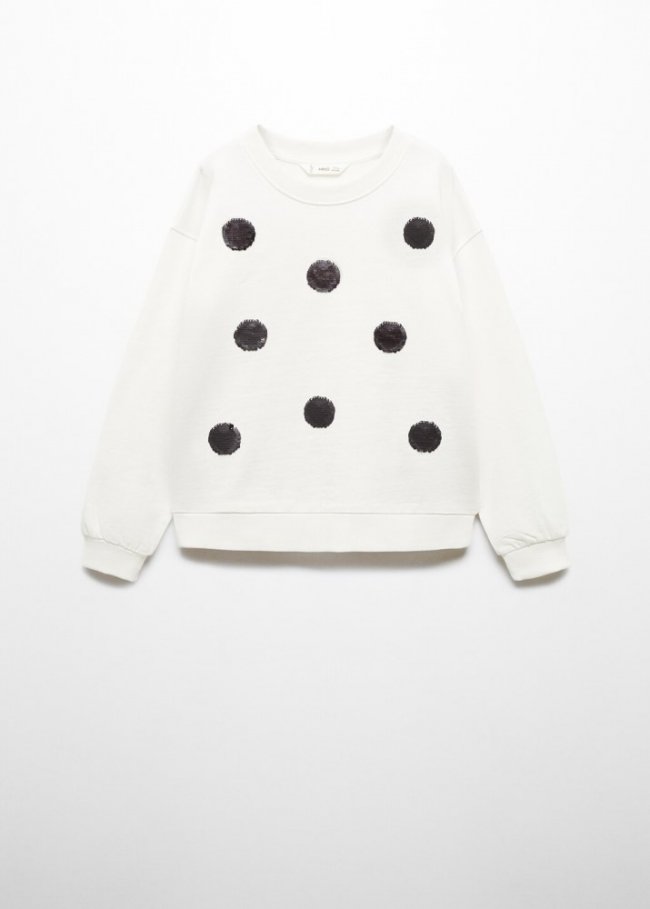 Mango Sudadera algodón lentejuelas - Blanco roto