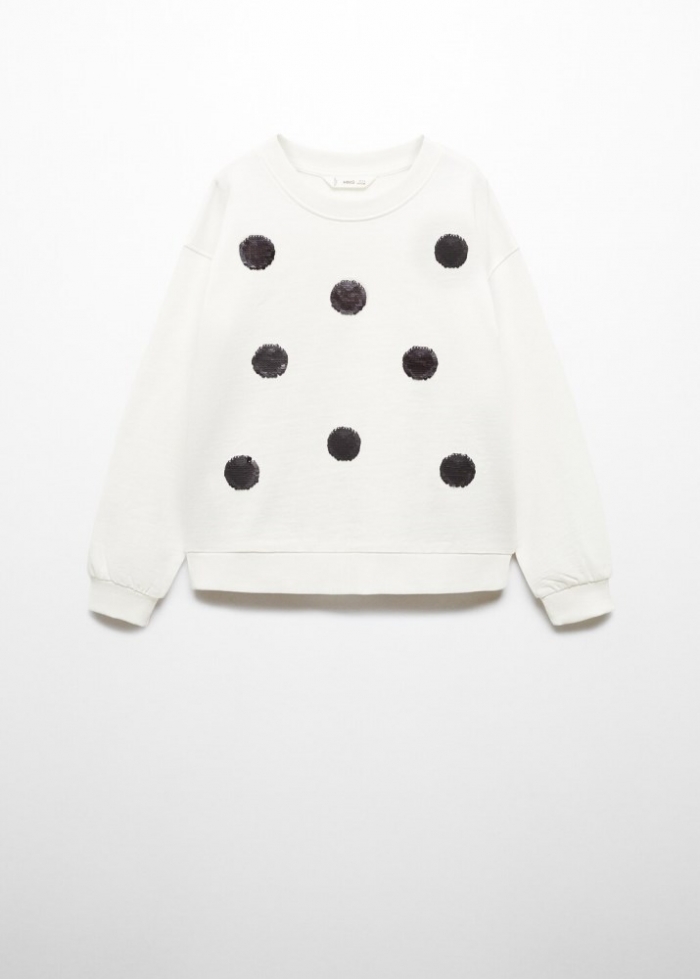 Mango Sudadera algodón lentejuelas - Blanco roto