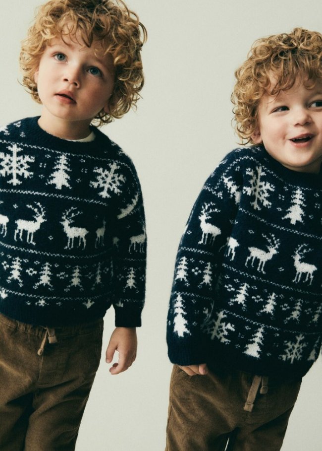 Mango Jersey estampado navideño - Azul marino oscuro