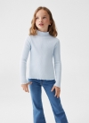 Mango Camiseta canalé cuello alto - Azul celeste