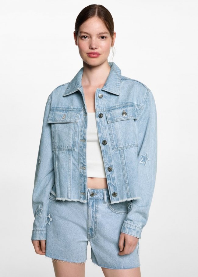 Mango Chaqueta vaquera estrellas - Azul claro
