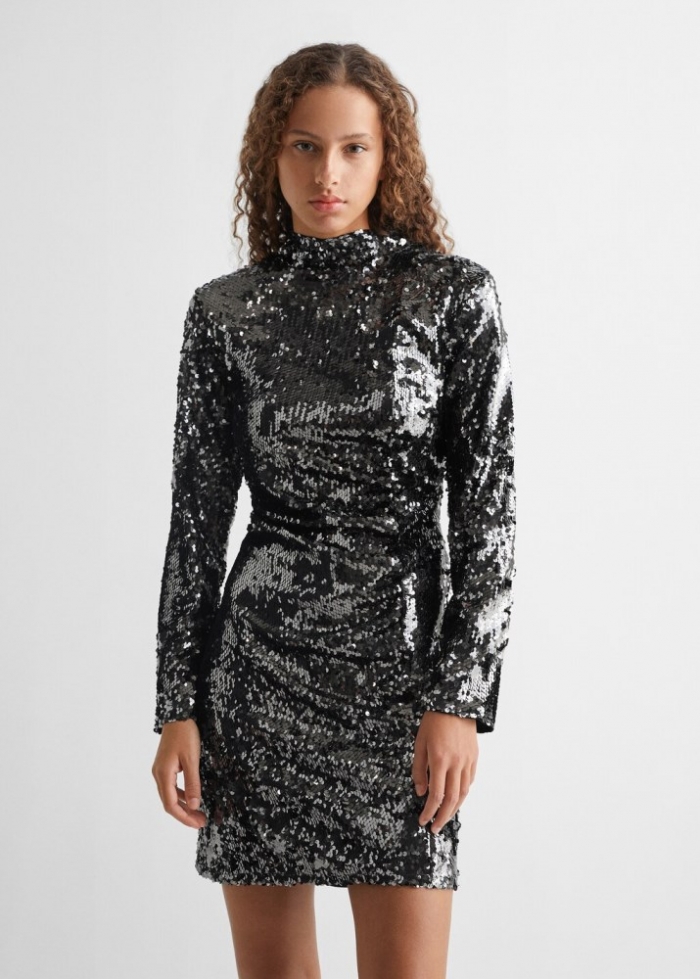 Mango Vestido lentejuelas cuello halter - Plata