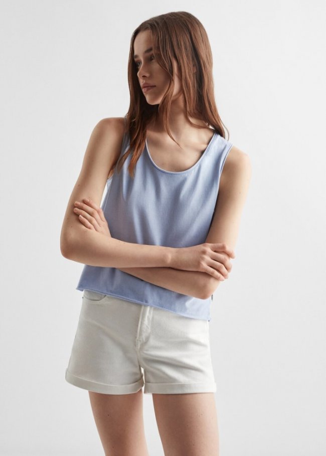 Mango Camiseta algodón tirantes - Azul celeste