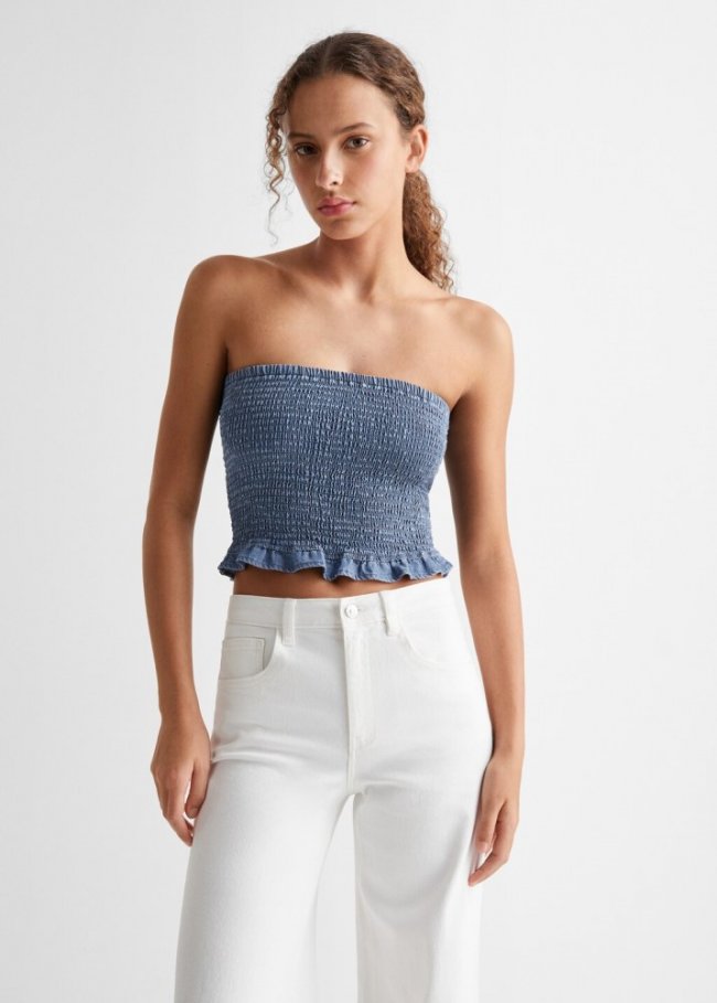 Mango Top bandeau ribete - Azul medio