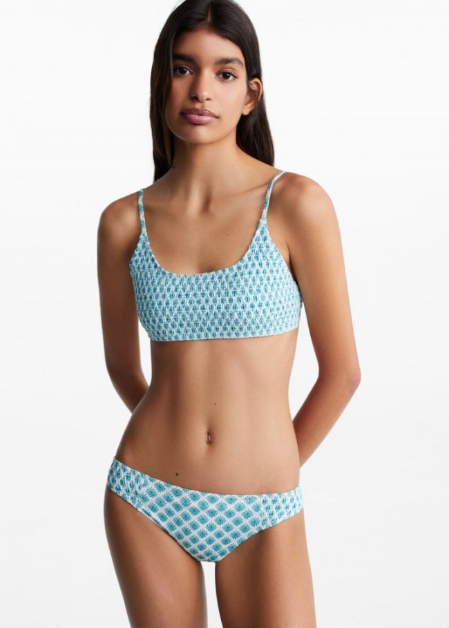 Mango Bikini estampado fruncido - Verde