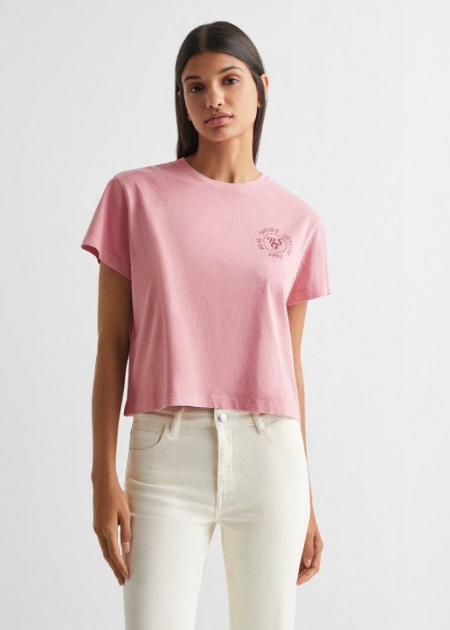 Mango Camiseta crop estampada - Rosa