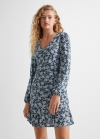 Mango Vestido flores detalle fruncido - Azul marino oscuro