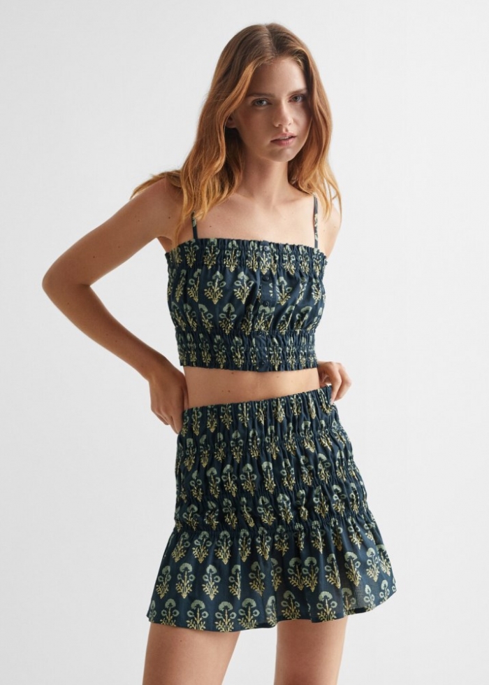 Mango Top algodón fruncido - Verde pastel