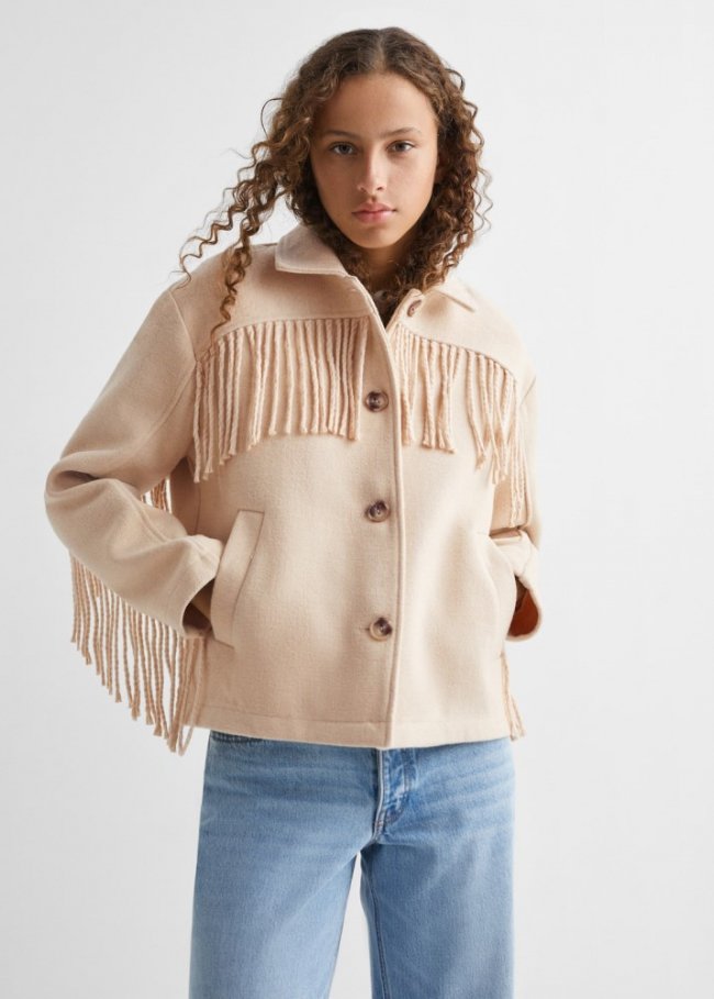 Mango Chaqueta lana flecos - Crudo