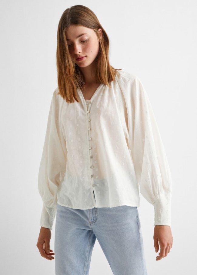 Mango Camisa detalles bordados - Blanco roto
