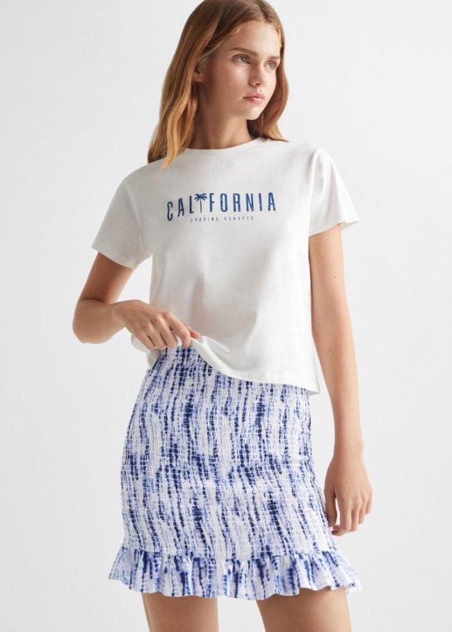 Mango Falda estampada fruncida - Blanco roto