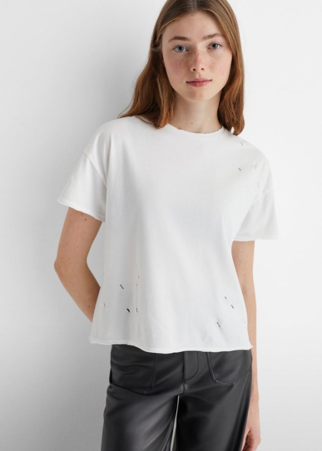 Mango Camiseta rotos decorativos - Blanco roto