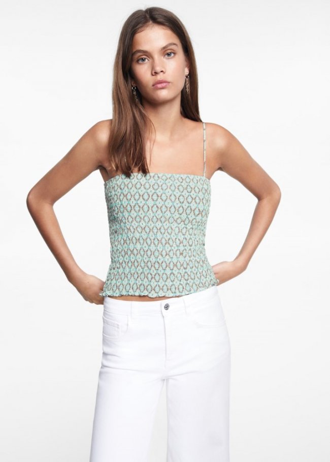 Mango Top tirantes estampado - Azul celeste